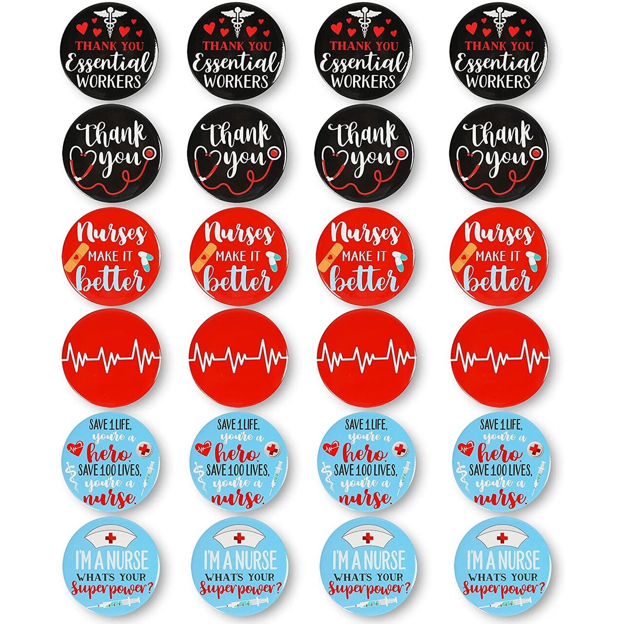 Button Pins, Nurse Appreciation Gifts in 6 Designs (2.28 Inches, 24 Pieces)